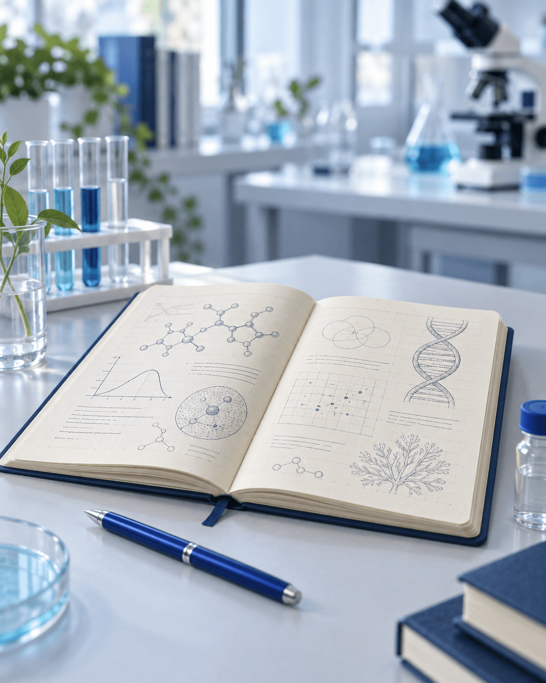 Open research notebook on a laboratory reading desk